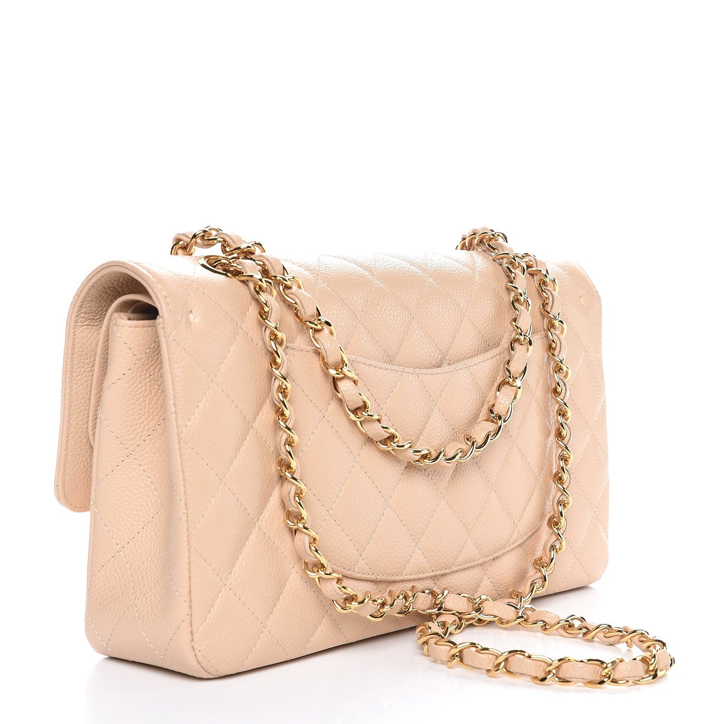 Caviar Quilted Medium Double Flap Beige Clair