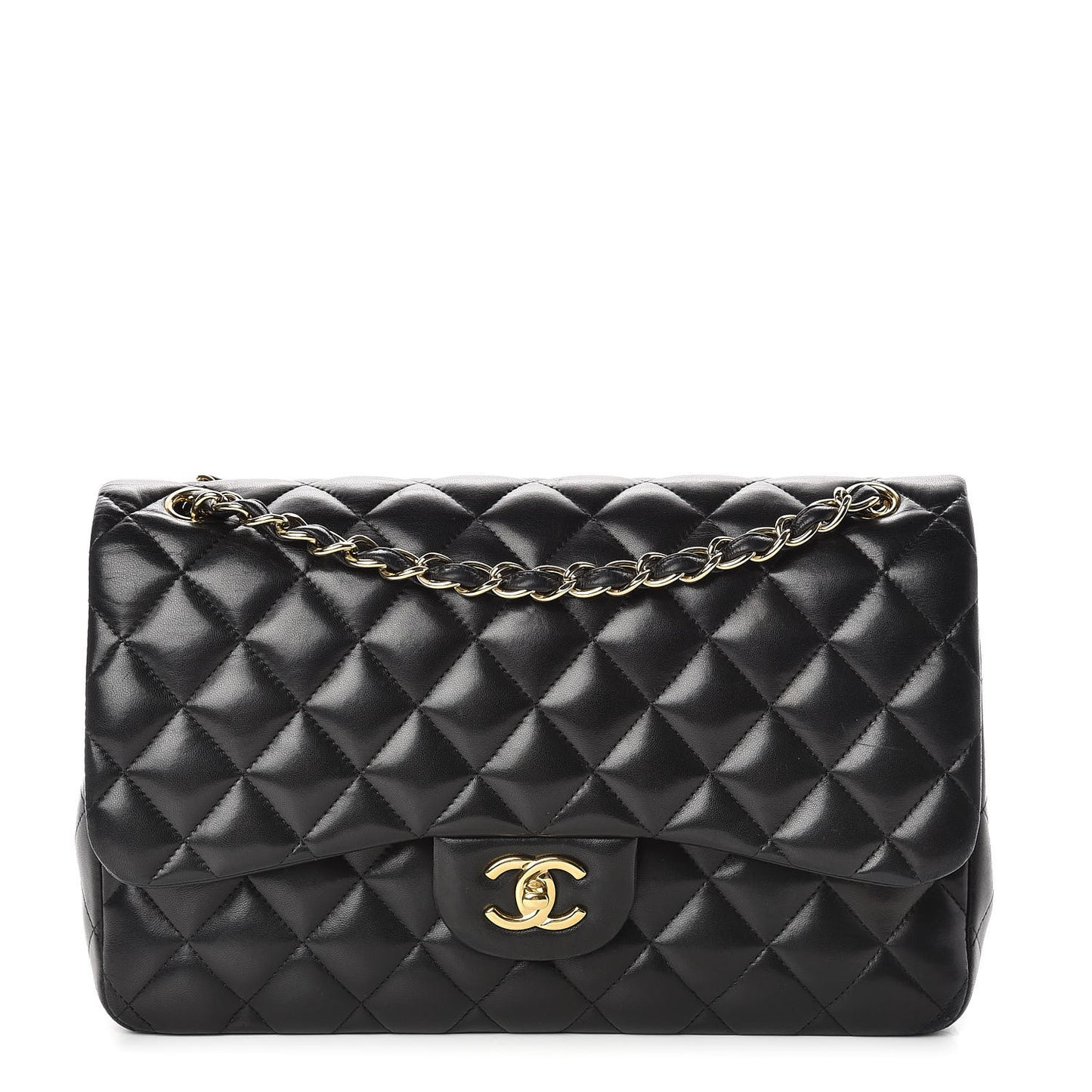 Lambskin Quilted Jumbo Double Flap Black