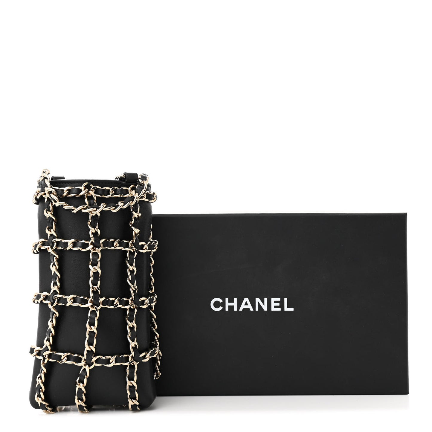 Lambskin Tech Me Out Clutch With Chain Black