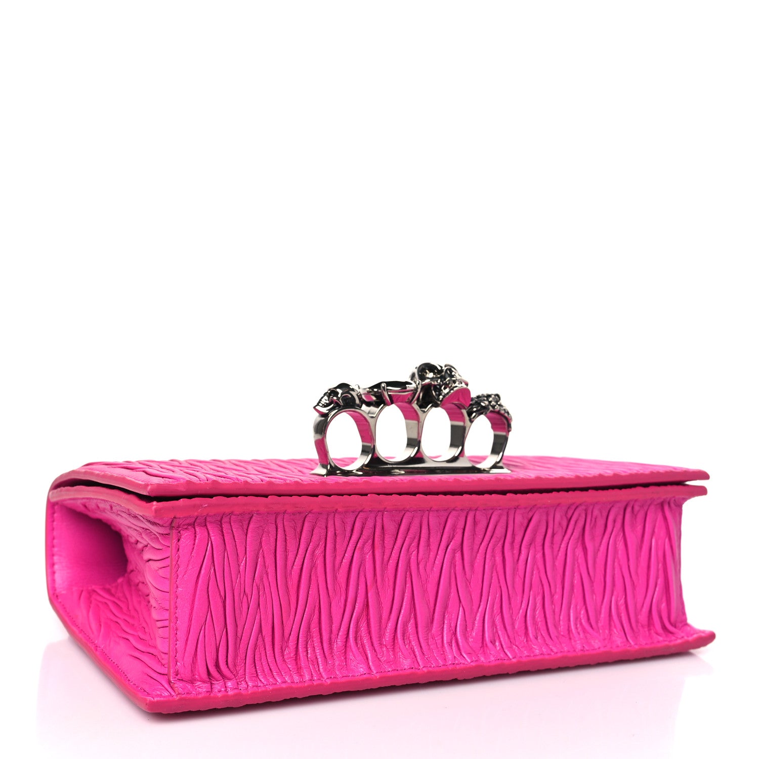 Alexander McQueen Lambskin Pleated Knuckle Shoulder Bag Fuchsia 4 of 8