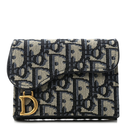 Christian Dior Oblique Saddle Card Holder Blue 1 of 8