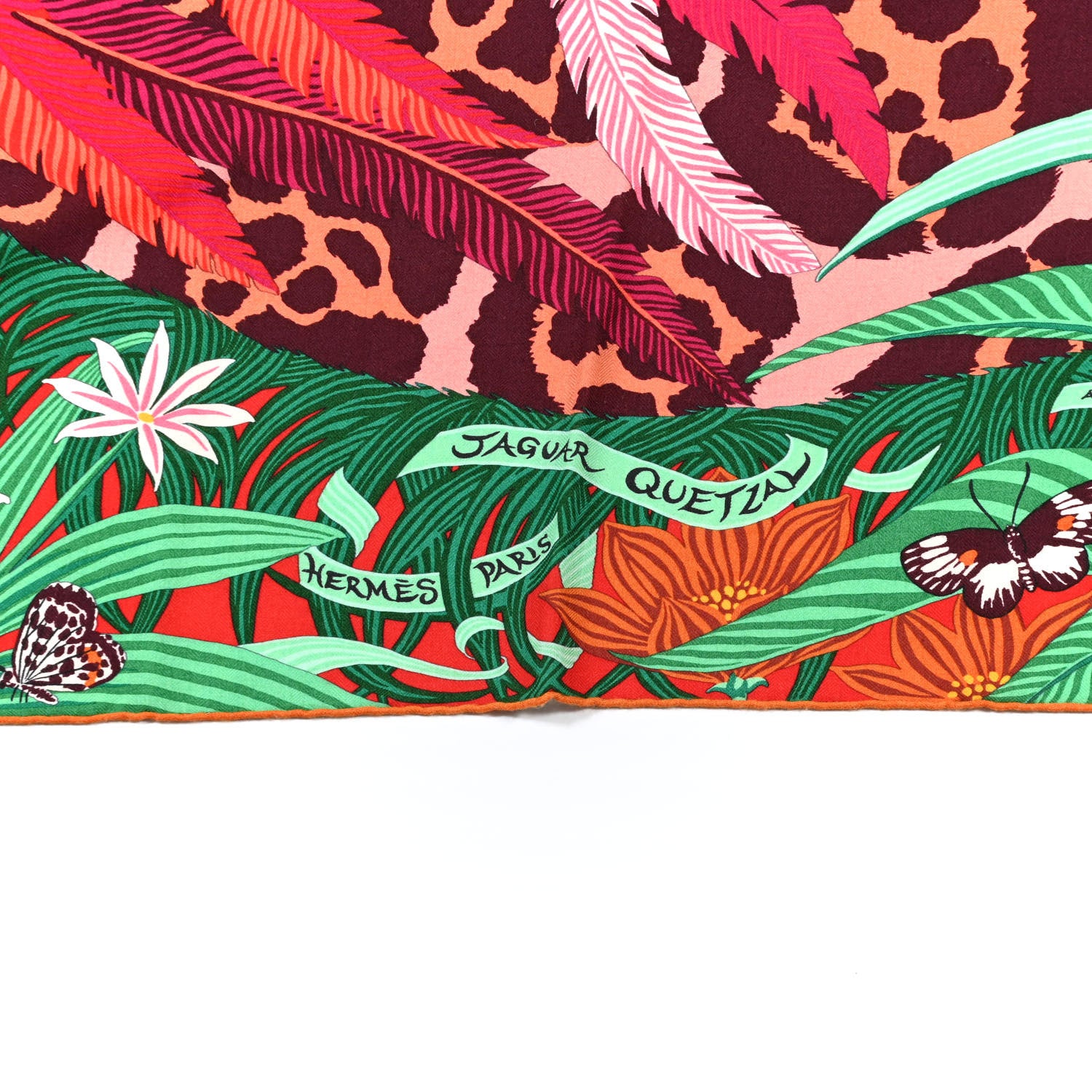 Hermes Cashmere Silk Jaguar Quetzal Shawl 140 Fuchsia Vert Jaune D'Or 2 of 5