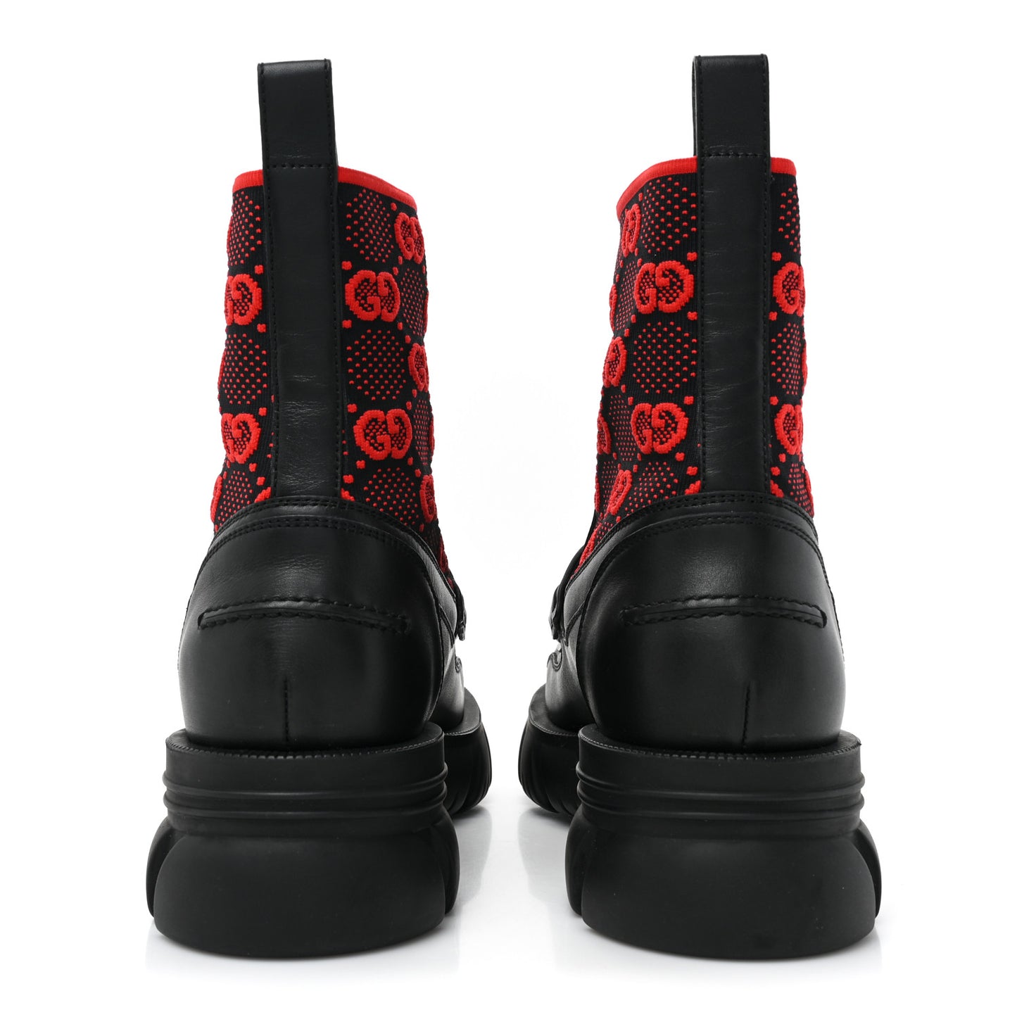 Quebec Calfskin Technical Jersey Knit GG Monogram Mens Horsebit Ankle Boots 9 Black Light Hibiscus Red