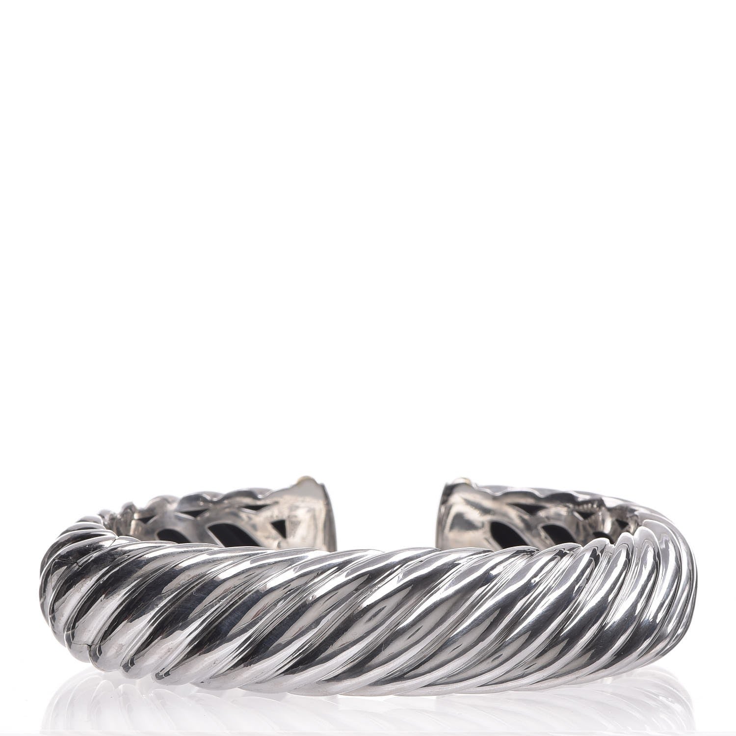David Yurman Sterling Silver 18K Yellow Gold 15mm Sculpted Cable Cuff Bracelet 3 of 5