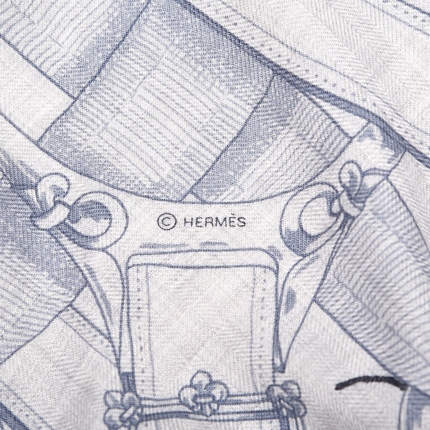 Hermes Cashmere Silk Cavalcadour Shawl 140 Gris Chine Juane Marine 5 of 6