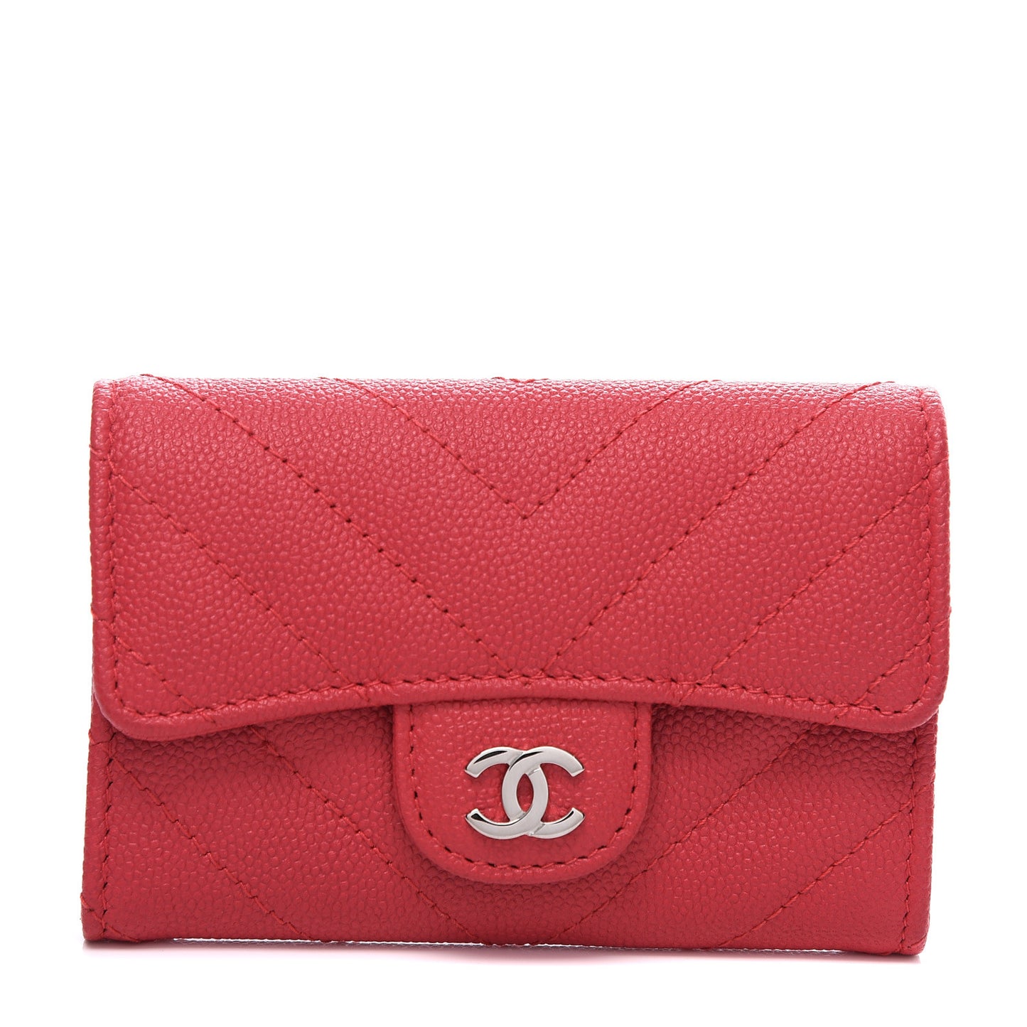 Caviar Chevron Quilted Flap Card Holder Red