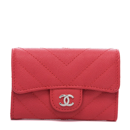 Chanel Caviar Chevron Quilted Flap Card Holder Red 1 of 8