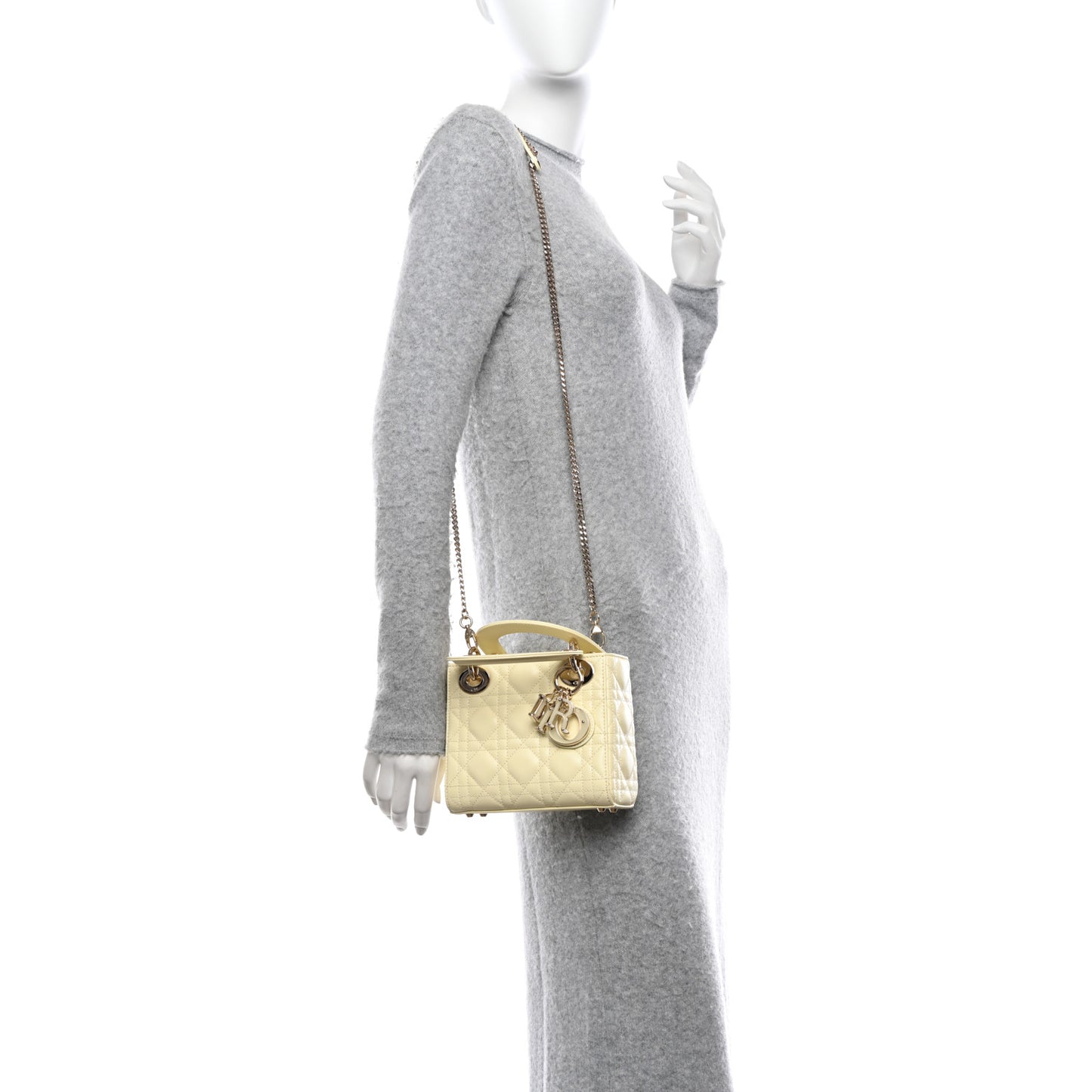 Lambskin Cannage Mini Lady Dior Soft Yellow