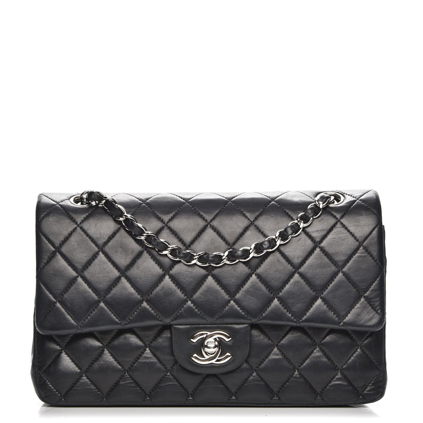 Lambskin Quilted Medium Double Flap Black