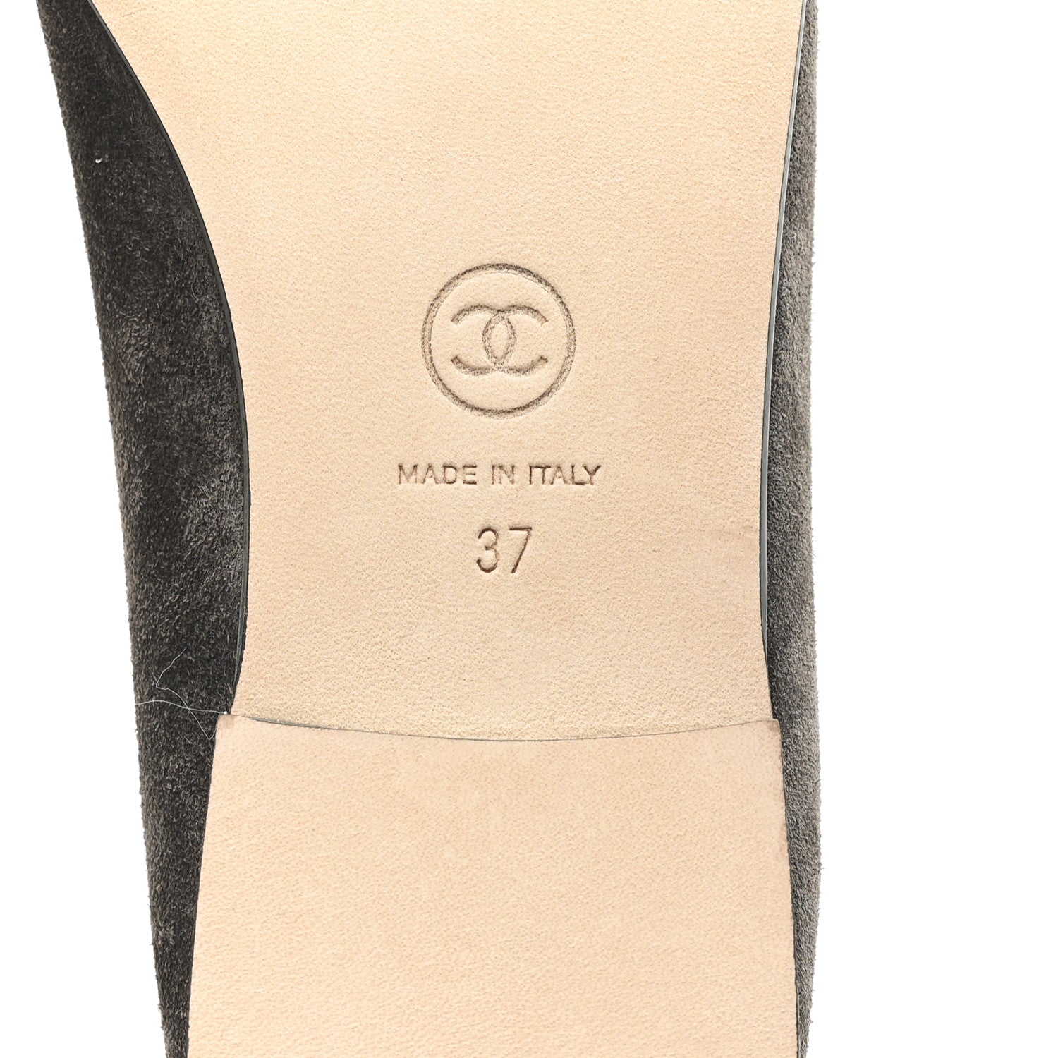 Chanel Suede Cap Toe CC Ballerina Flats 37 Grey Green 7 of 9