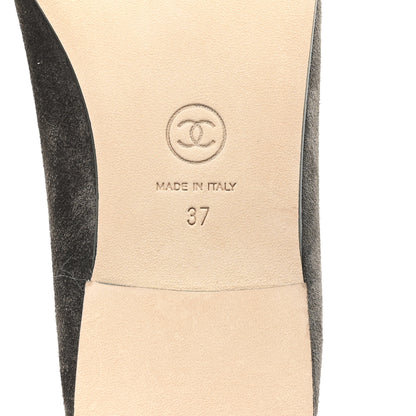 Chanel Suede Cap Toe CC Ballerina Flats 37 Grey Green 7 of 9