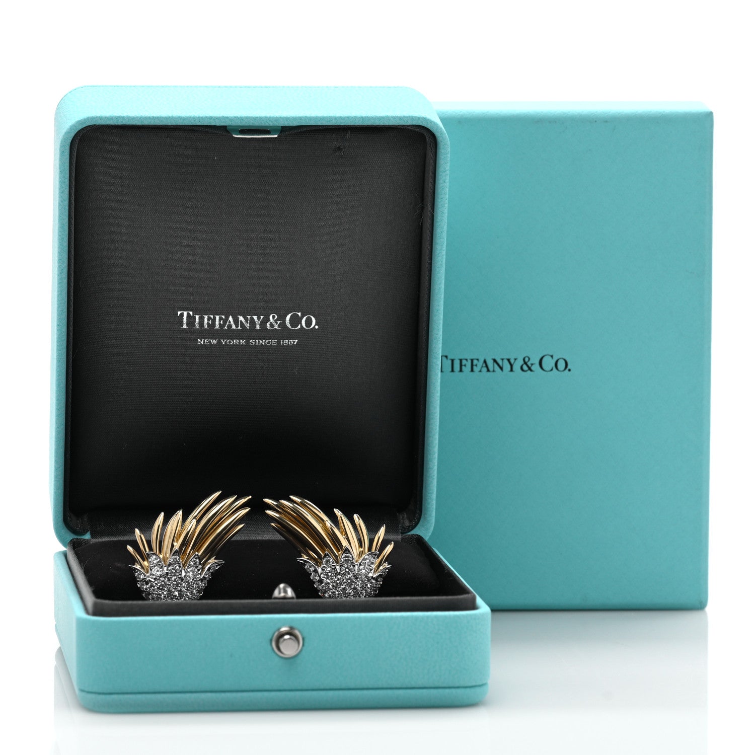 Tiffany 18K Yellow Gold Platinum Diamond Schlumberger Flame Clip On Earrings 5 of 5