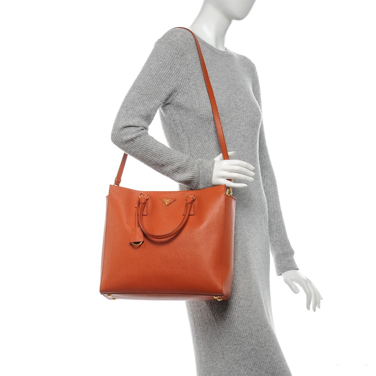 Saffiano Lux Double Handle Shopping Tote Papaya