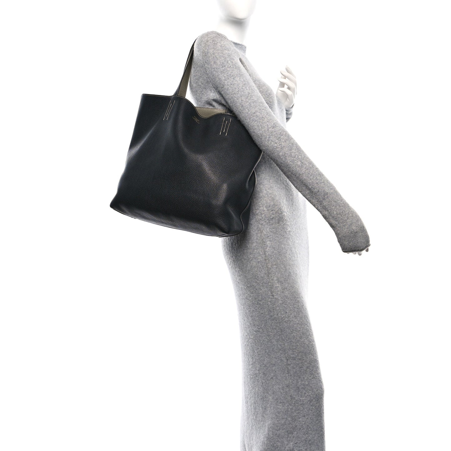 Taurillon Clemence Double Sens Reversible Tote 36 Sauge  Black