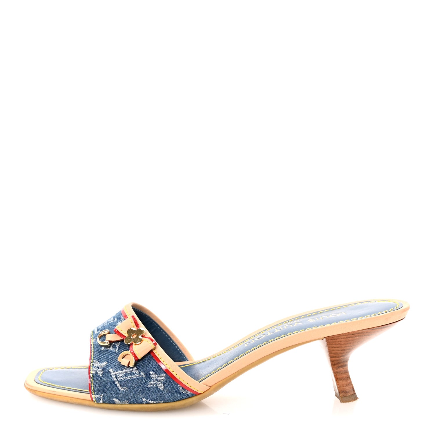 Louis Vuitton Denim Monogram Victim Mules Peep Toe Heels 38 1 of 9
