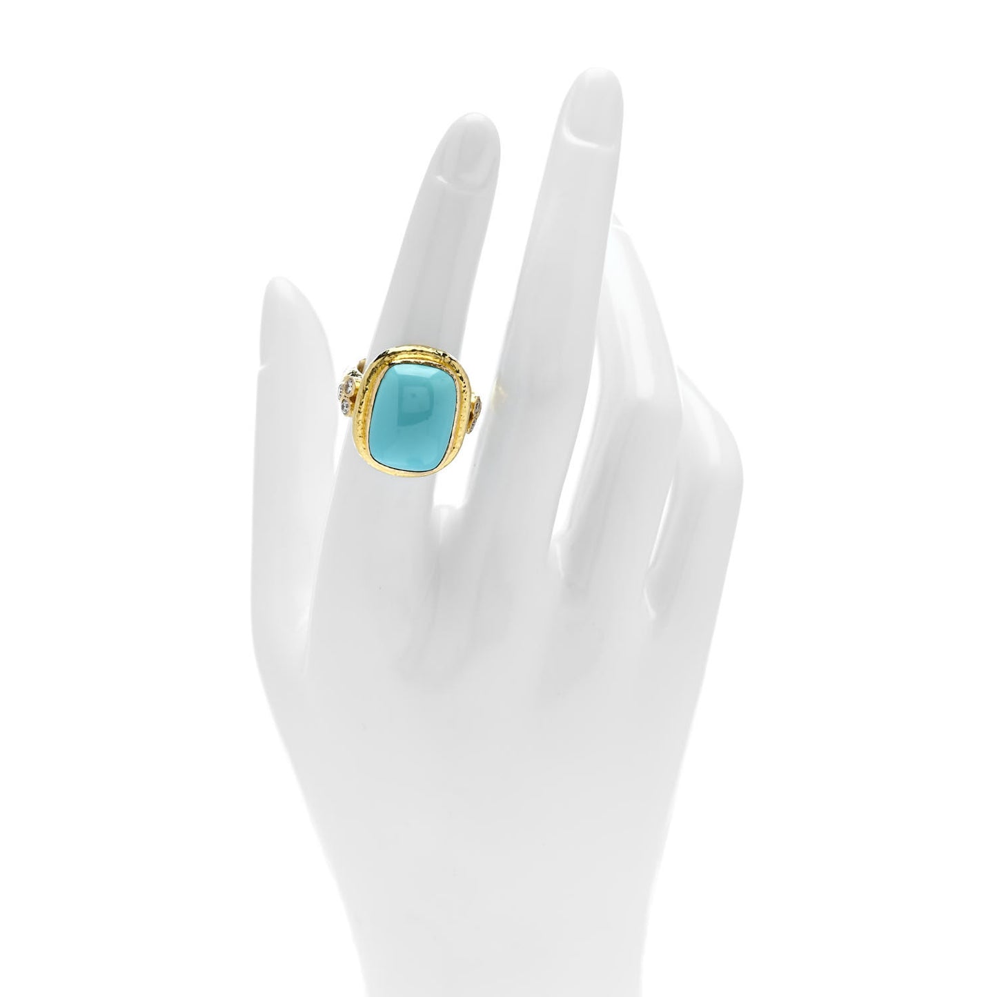 18K Yellow Gold Diamond Turquoise Sleeping Beauty Ring 53 6.25