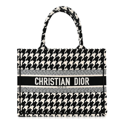 Christian Dior Canvas Macro Houndstooth Embroidered Medium Book Tote Black White 1 of 10