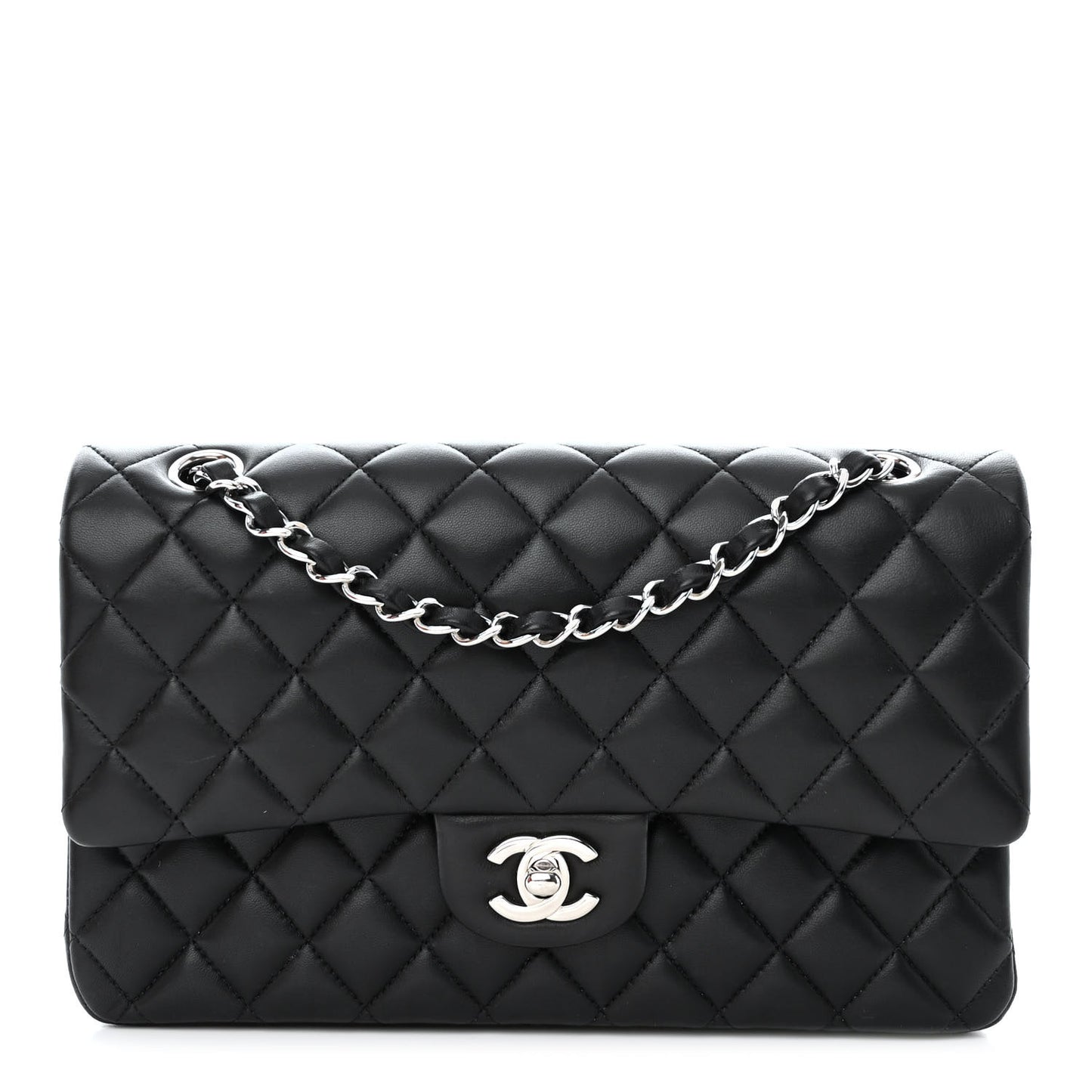 Lambskin Quilted Medium Double Flap Black