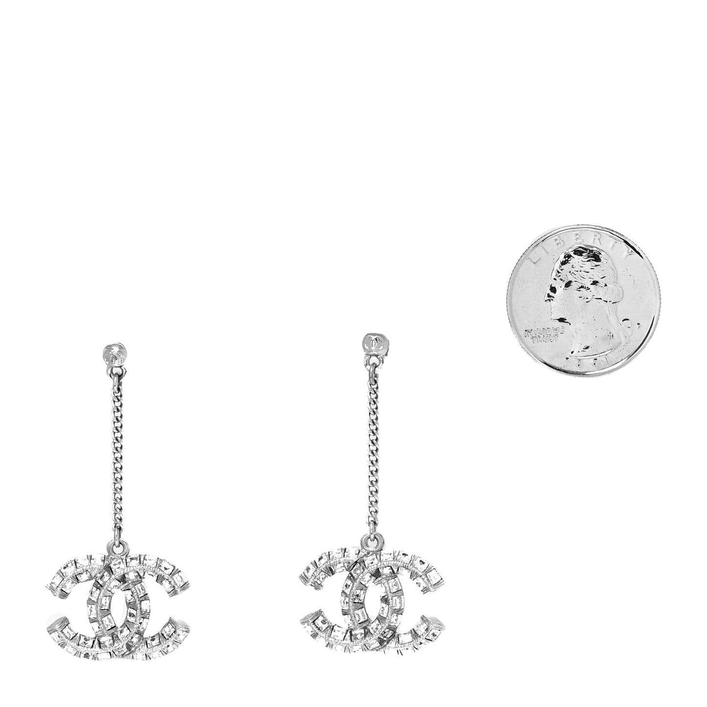 Baguette Crystal CC Drop Earrings Silver