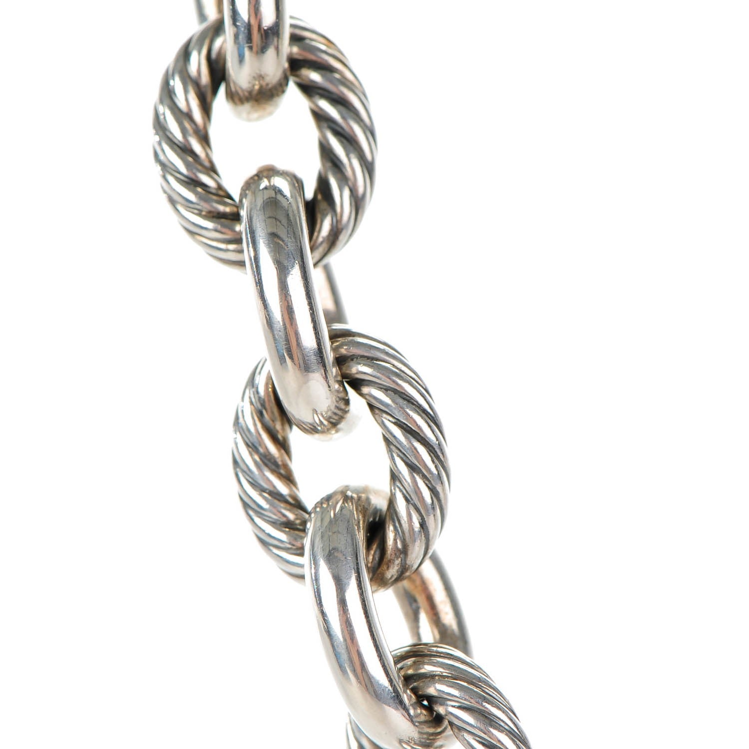 David Yurman Sterling Silver Pave Diamond 15mm Large Oval Link Necklace 4 of 8