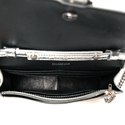 Balenciaga Metallic Calfskin Crocodile Embossed Hourglass Chain Bag Silver 5 of 12
