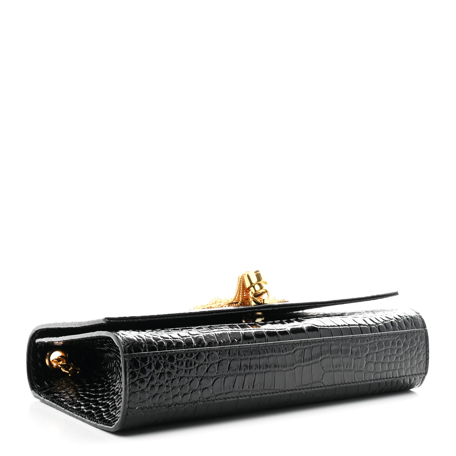 Saint Laurent Calfskin Crocodile Embossed Medium Classic Monogram Kate Tassel Satchel Black 4 of 10