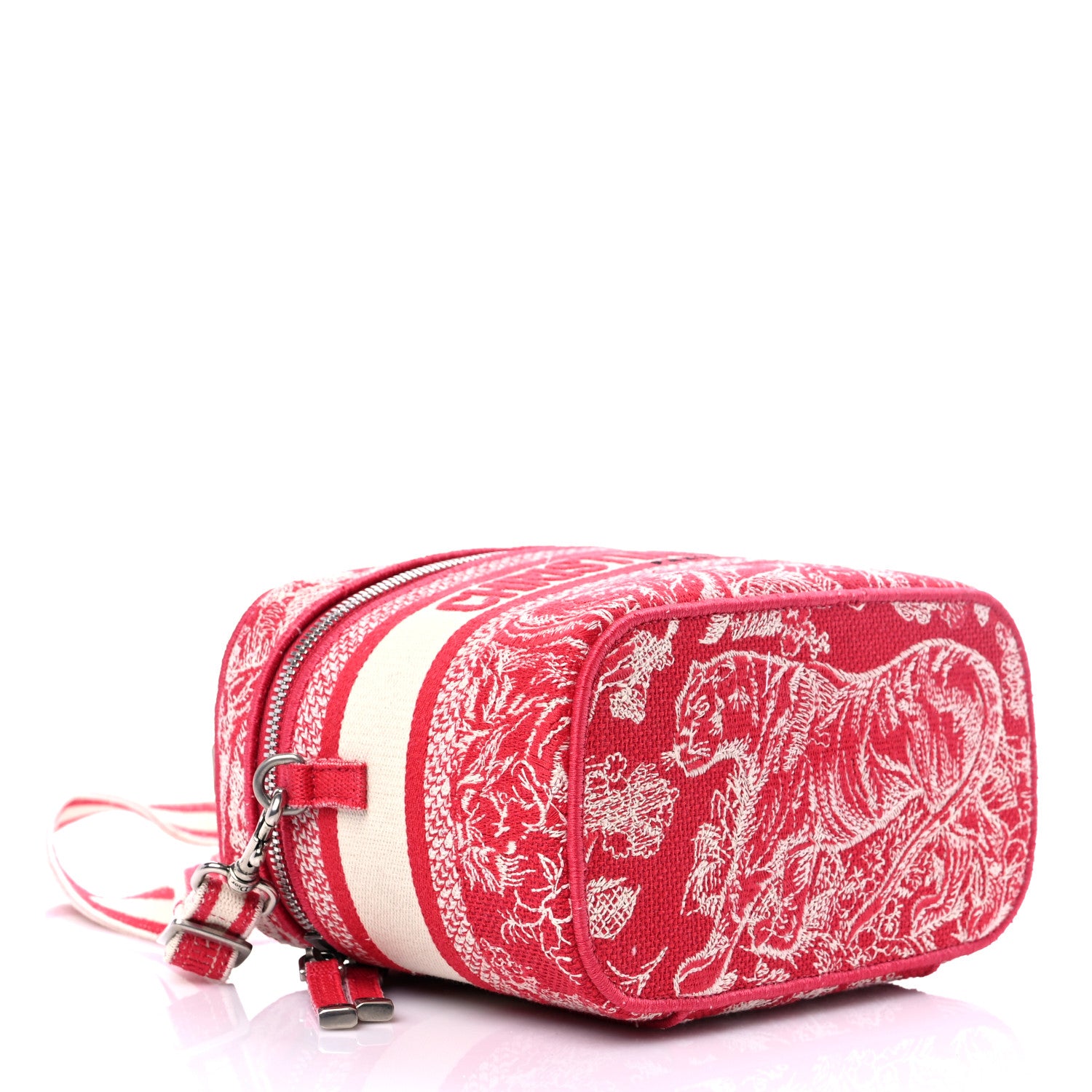 Christian Dior Canvas Embroidered Toile De Jouy Small Travel Vanity Case Fuchsia 3 of 6