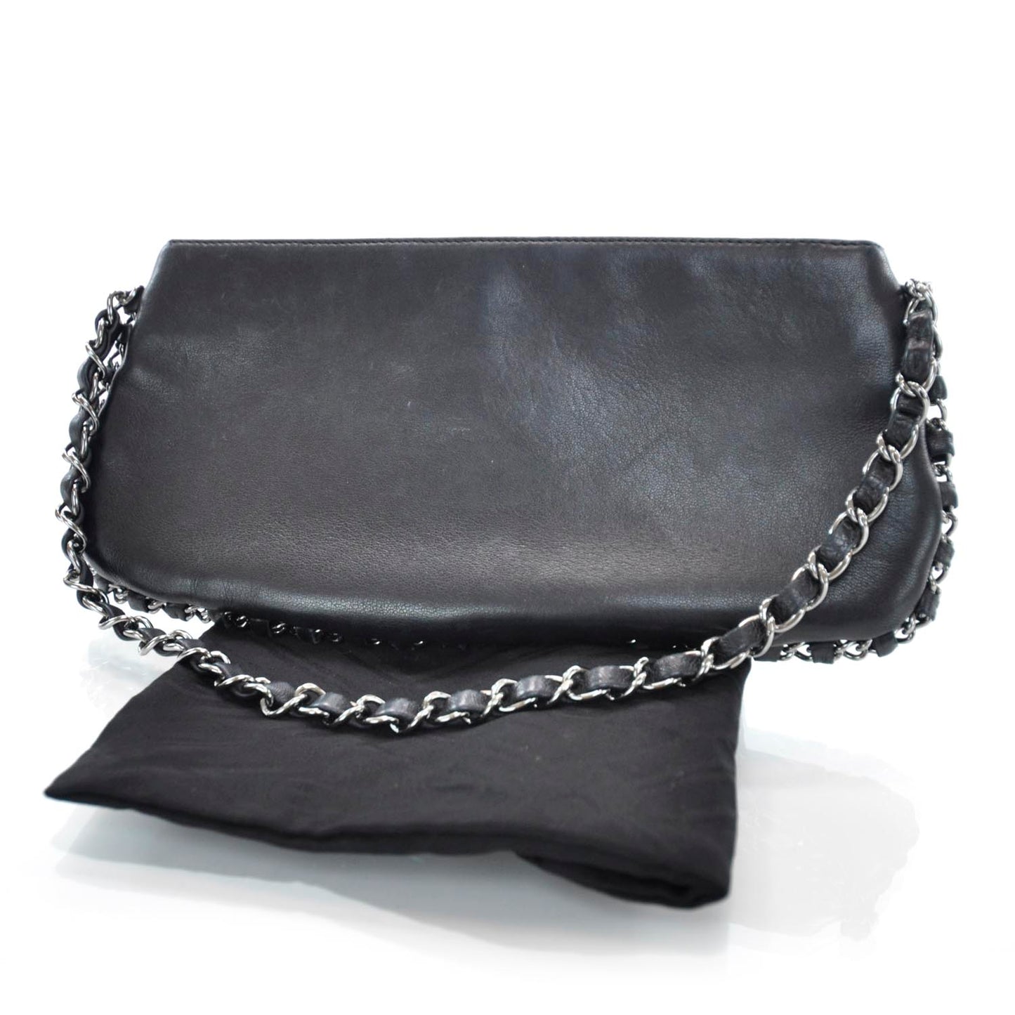 Leather Chain Pochette Black