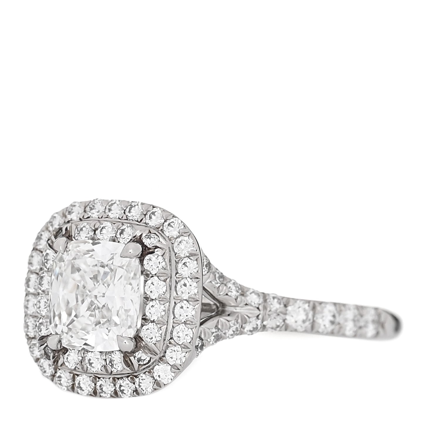 Platinum Diamond .71ct Soleste Cushion Cut Double Halo Engagement Ring 48 4.5