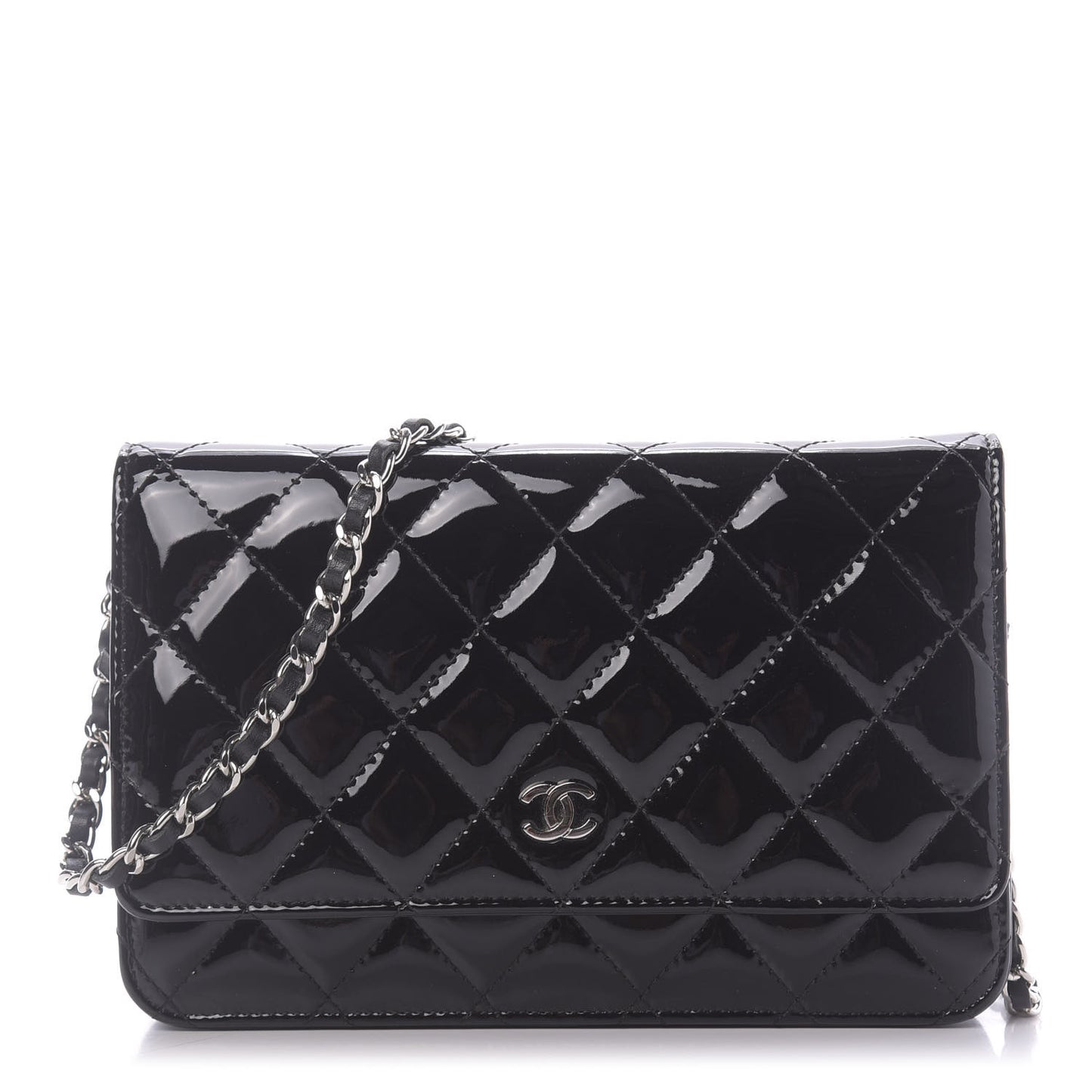Patent Quilted Wallet On Chain WOC Black