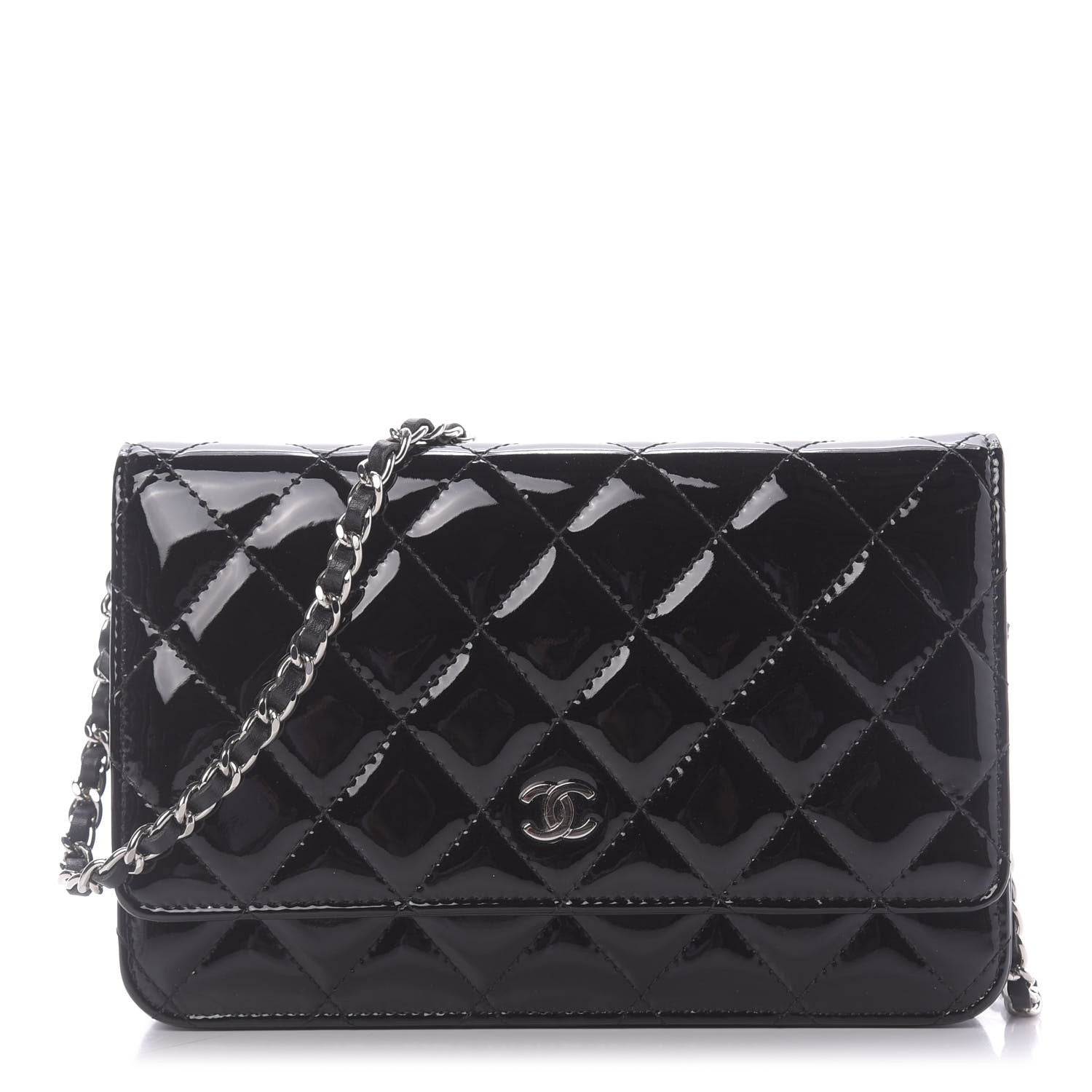 Chanel Patent Quilted Wallet On Chain WOC Black 1 of 10