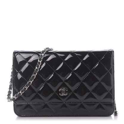 Chanel Patent Quilted Wallet On Chain WOC Black 1 of 10