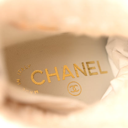 Chanel Suede Knit Boots 38.5 Ivory Light Gray Black 7 of 8