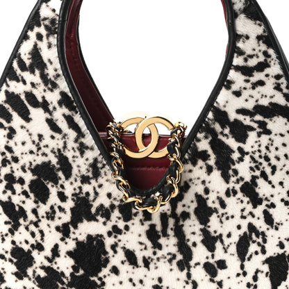 Chanel Pony Hair Printed Chic Lady Small Shopping Tote White Black 8 of 11