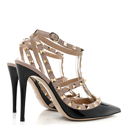 Valentino Garavani Patent Nappa Rockstud Ankle Strap 100mm Pumps 39 Black Poudre 4 of 10