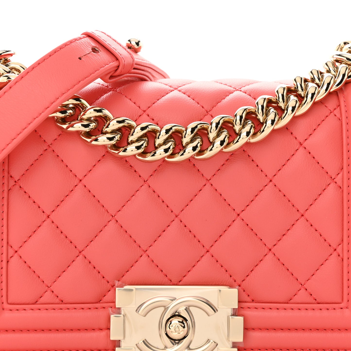 Calfskin Quilted Small Boy Flap Coral