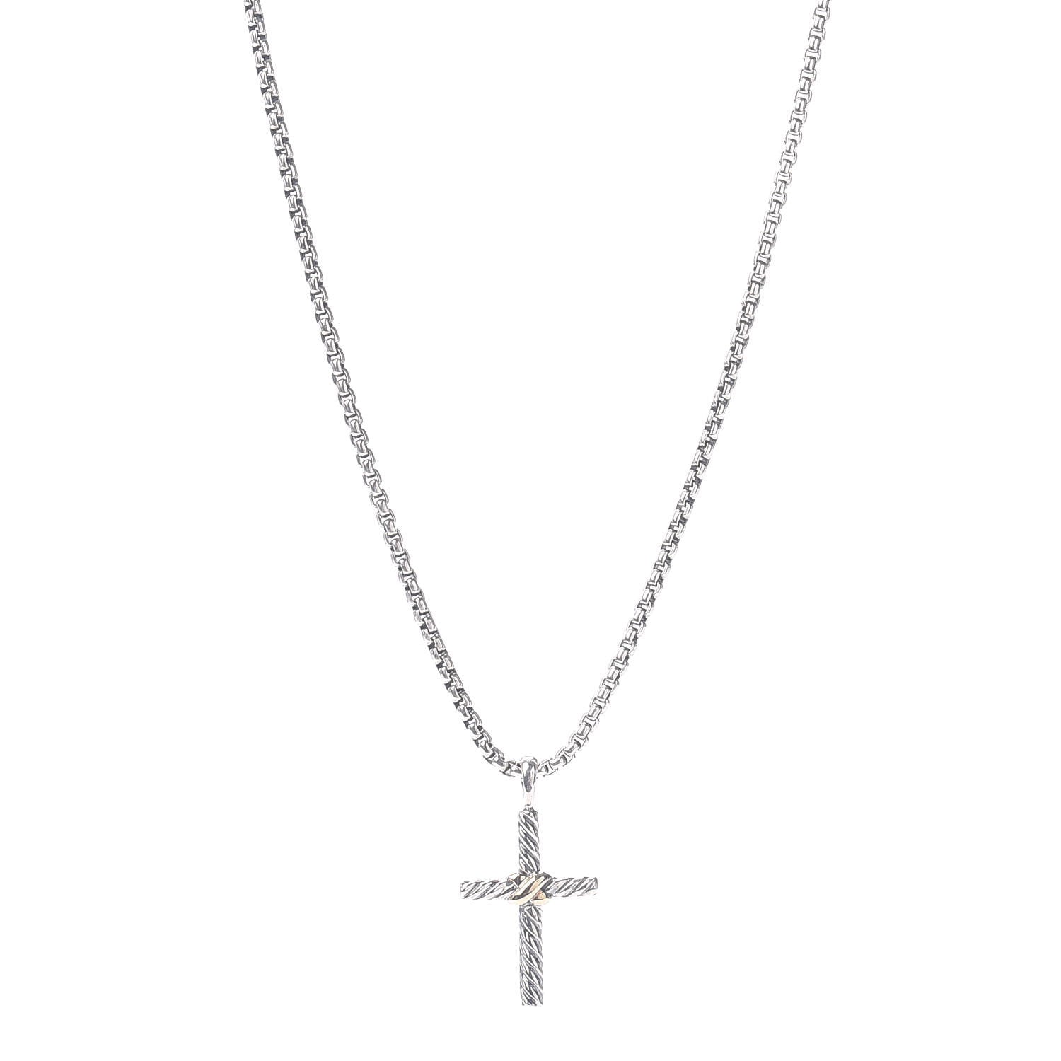 David Yurman Sterling Silver 14K Yellow Gold Cross Pendant Necklace 1 of 4