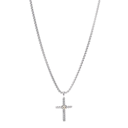 David Yurman Sterling Silver 14K Yellow Gold Cross Pendant Necklace 1 of 4