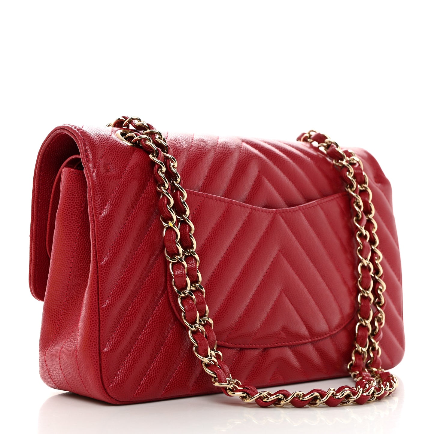 Caviar Chevron Quilted Medium Double Flap Dark Red