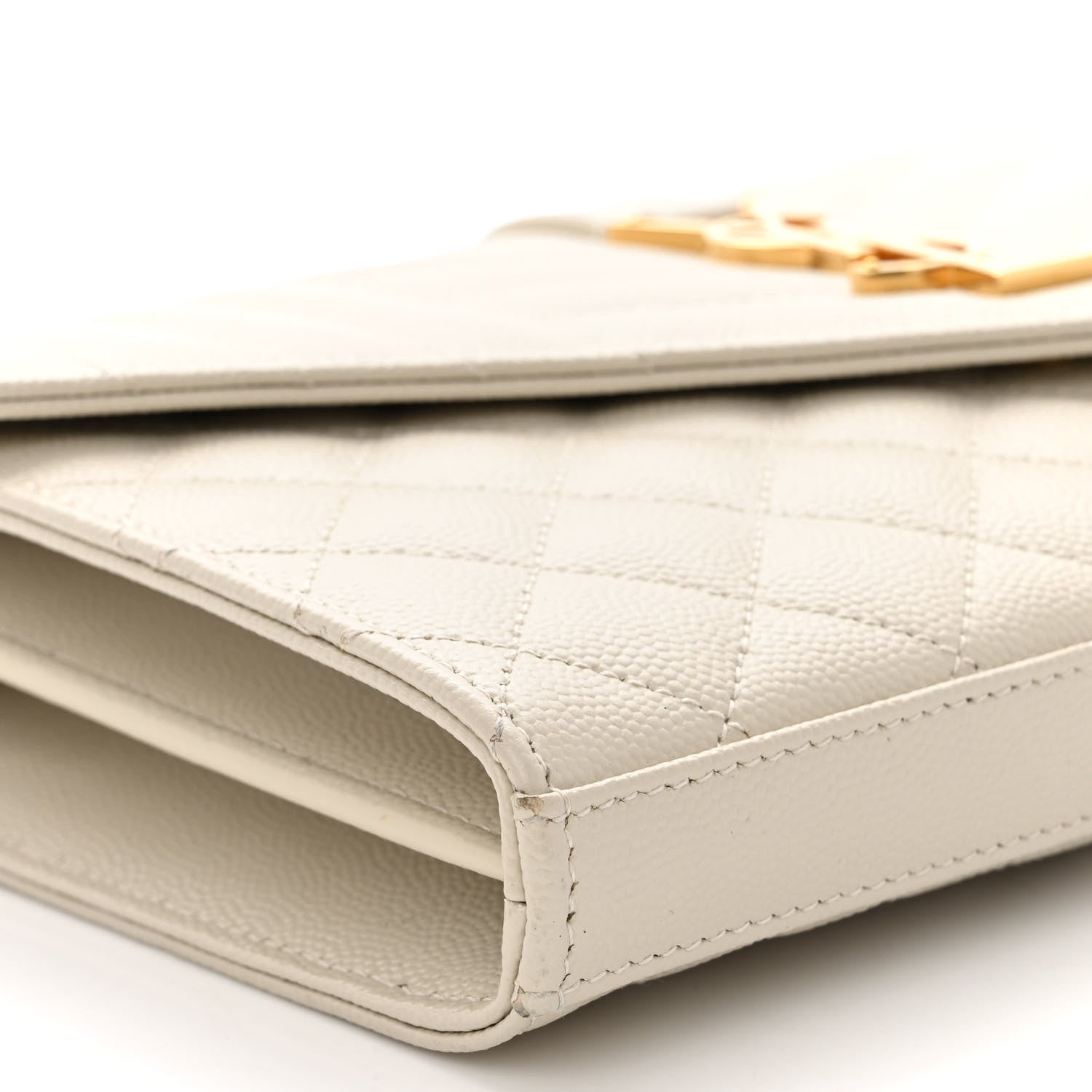 Saint Laurent Grain De Poudre Mixed Matelasse Triquilt Monogram Chain Wallet Crema Soft 7 of 10