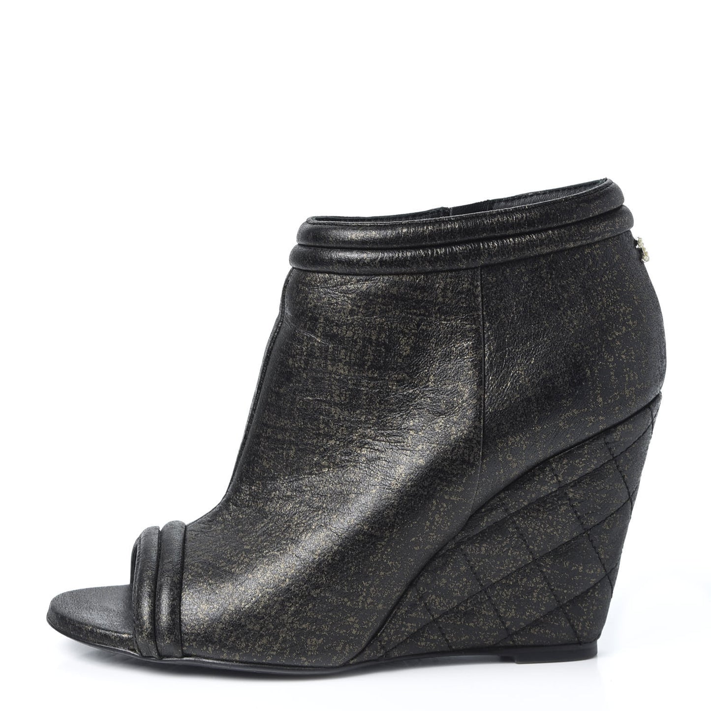 Fantasy Lambskin Peep Toe Short Boots 37.5 Black Gold