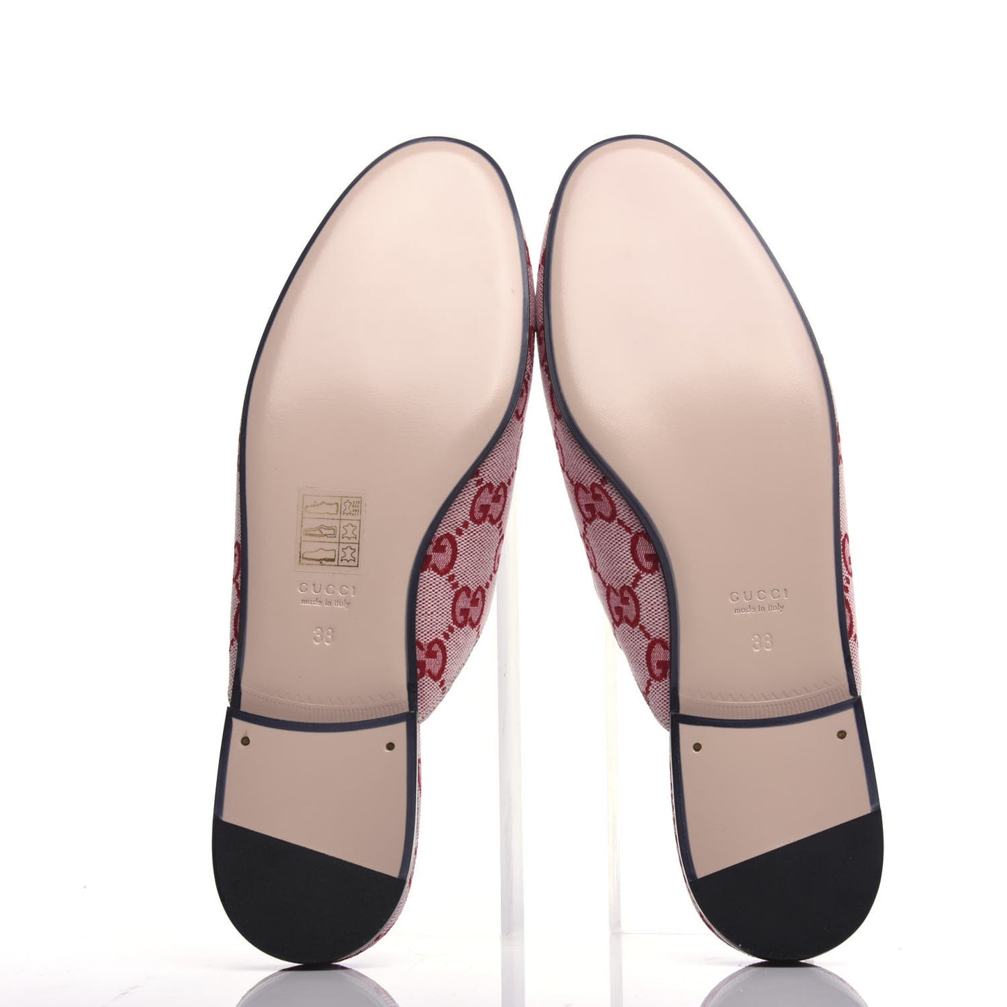 Canvas GG Monogram Horsebit Womens Princetown Slippers 38 Gardenia Hibiscus Red
