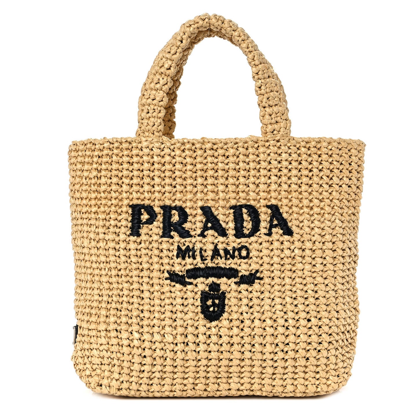 Yarn Raffia Effect Crochet Embroidered Small Logo Tote Naturale