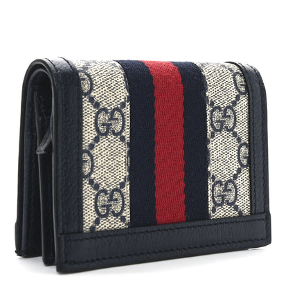 Gucci GG Supreme Monogram Textured Dollar Calfskin Web Ophidia Card Case Beige Blue 3 of 8