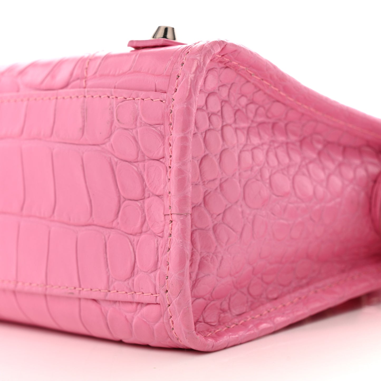 Shiny Supple Calfskin Crocodile Embossed Classic Silver Hardware Mini City Baby Pink