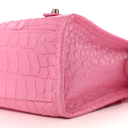 Balenciaga Shiny Supple Calfskin Crocodile Embossed Classic Silver Hardware Mini City Baby Pink 11 of 13