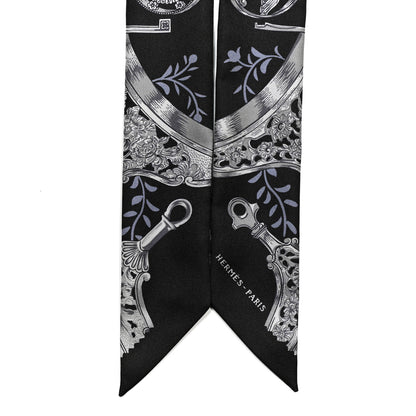 Hermes Silk Etriers Remix Twilly Black Ciel Argent 3 of 4