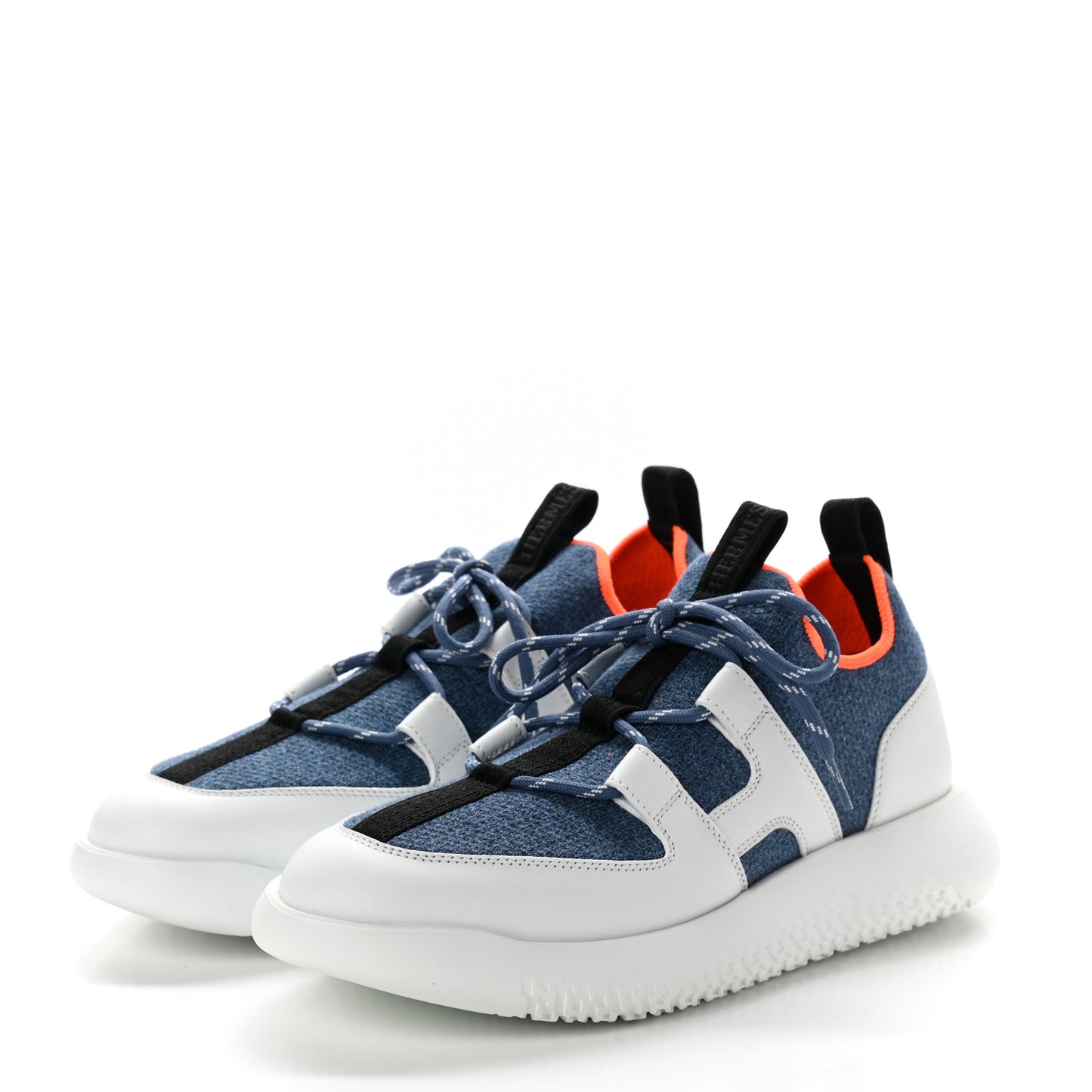 Technical Canvas Calfskin Womens Duel Sneakers 37 Blue Jean Multicolor