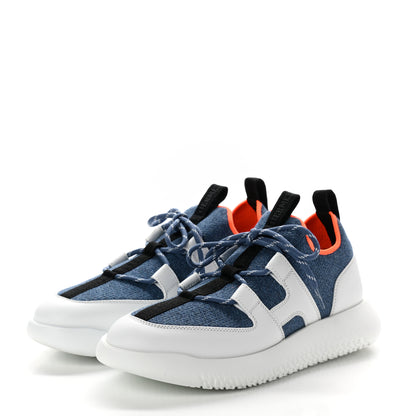 Hermes Technical Canvas Calfskin Womens Duel Sneakers 37 Blue Jean Multicolor 3 of 7