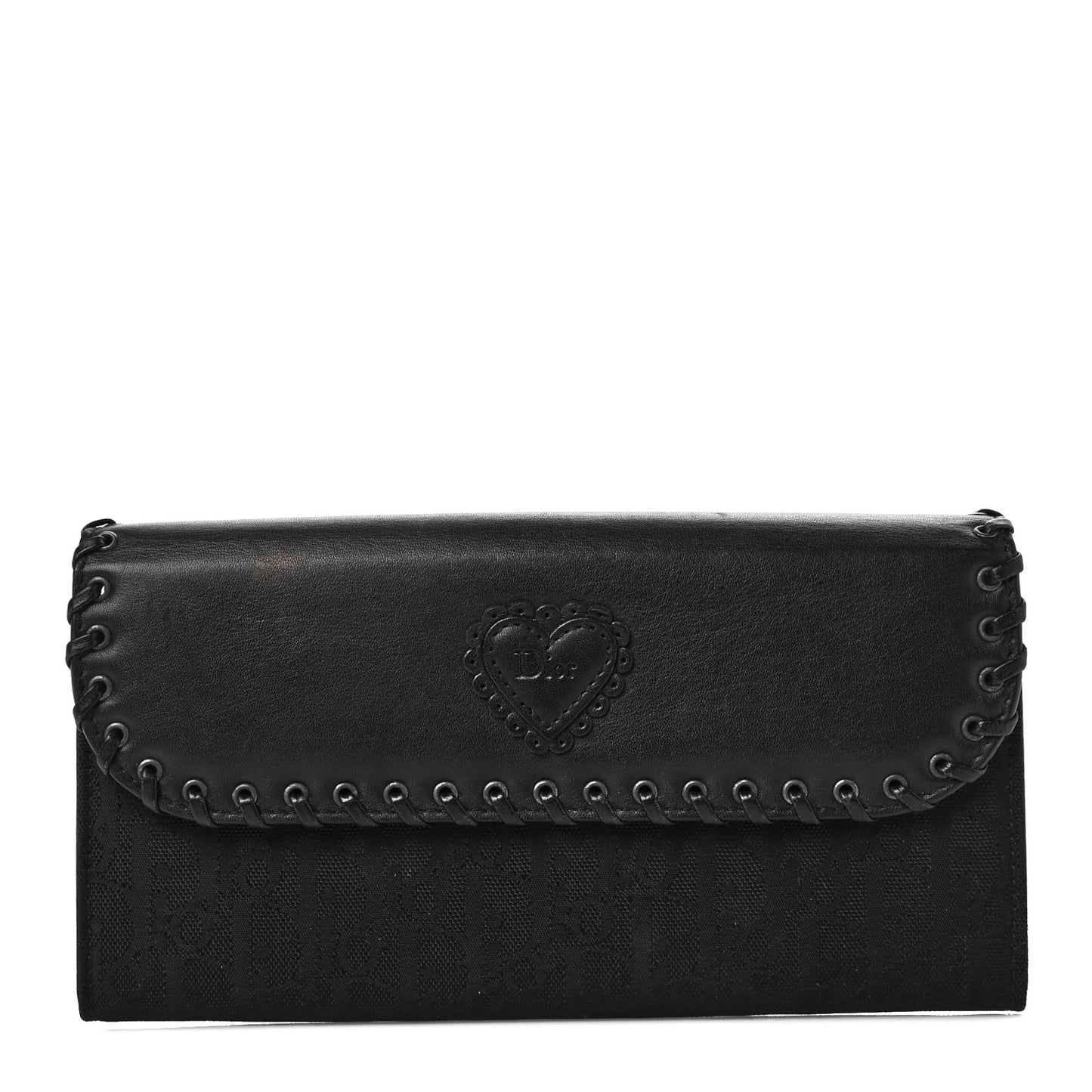 Calfskin Monogram Heart Flap Wallet Black